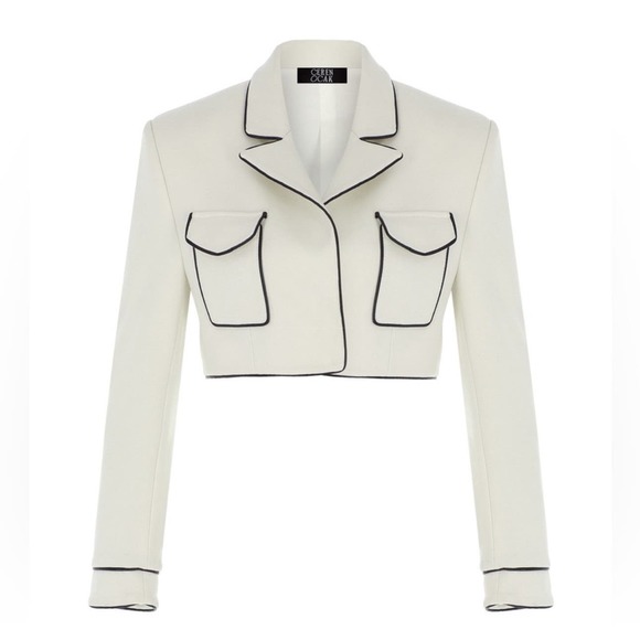 Ceren Ocak Open Front Crop Jacket in White Women's Size M NWT - Picture 2 of 12